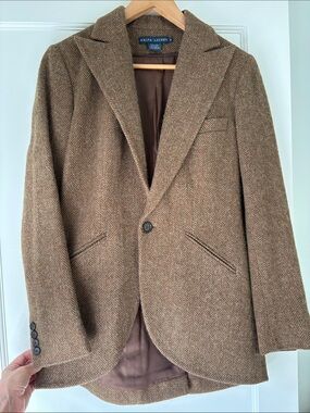 Ralph Lauren Blue Label Brown Herringbone Wool Blazer